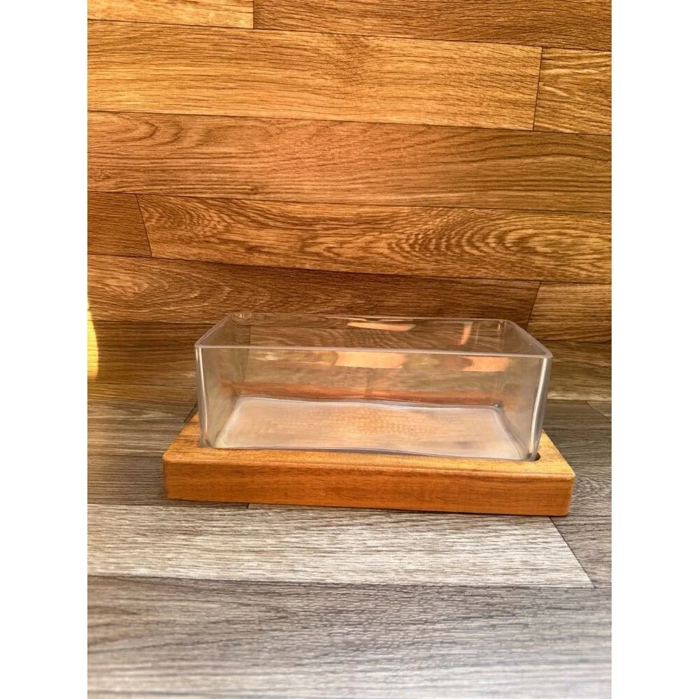 Threshold Medium Glass Terrarium Natural Wood Base 10.83x5.59x4 New